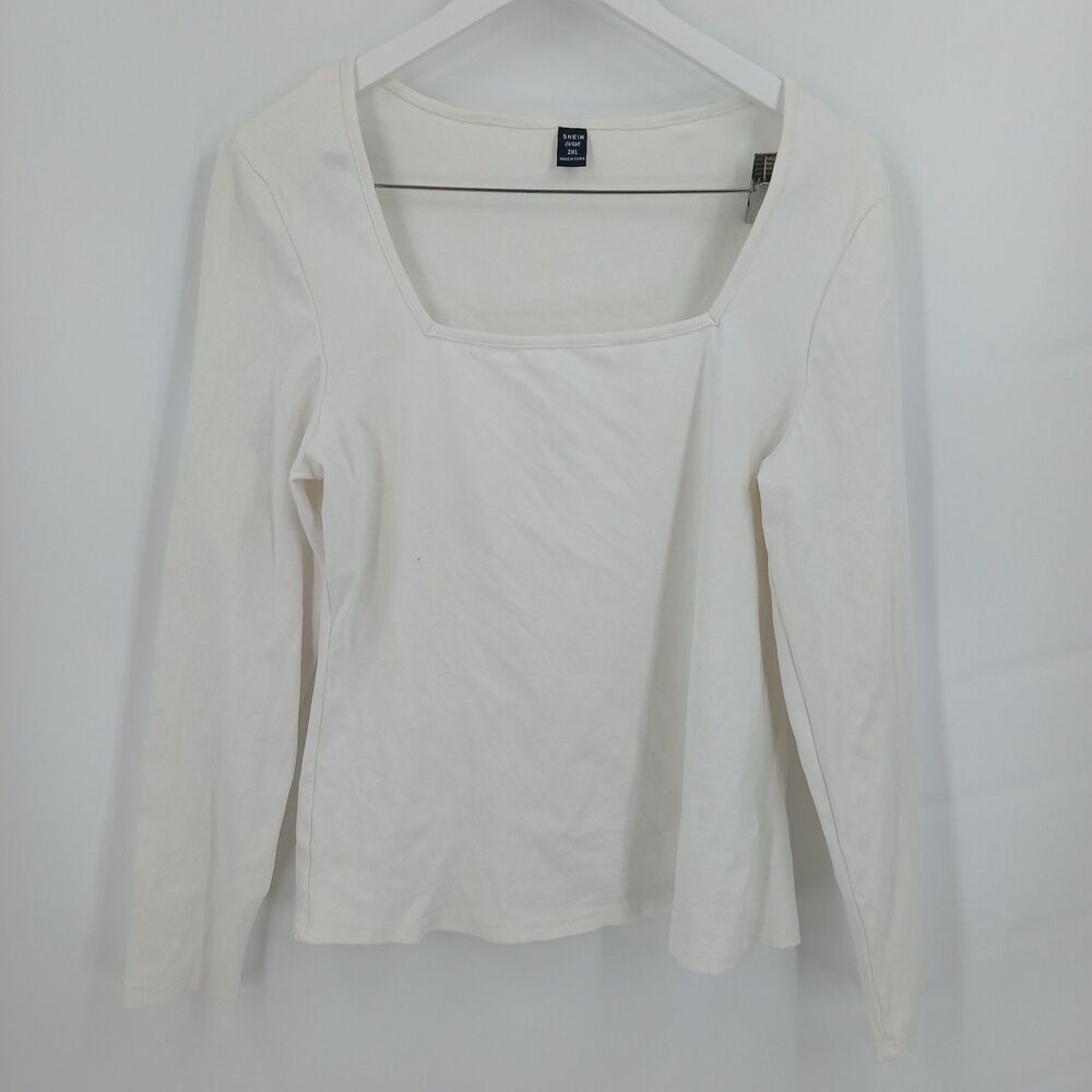 SHEIN Curve Womens plus size 2XL White Square Neck Long Sleeve Knit Top